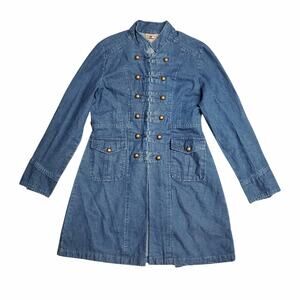 Vintage Denim Duster Jacket Don't Mess With Texad Military Style Coat - Medium